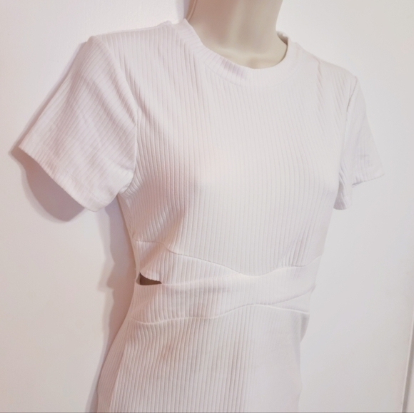 Streetwear Society White Ribbed Knit Cut Out Bodycon Dress Medium - Picture 2 of 11